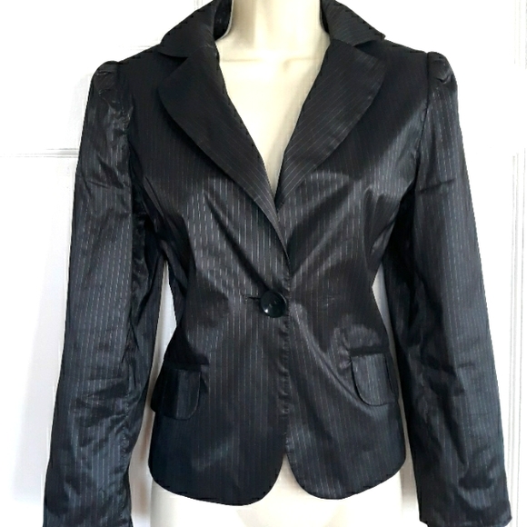 H&M Shimmery black pinstripe jacket blazer with puffed sleeves